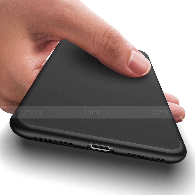 Coque Silicone avec Trou Souple Couleur Unie pour Apple iPhone 7 Plus Noir Plus