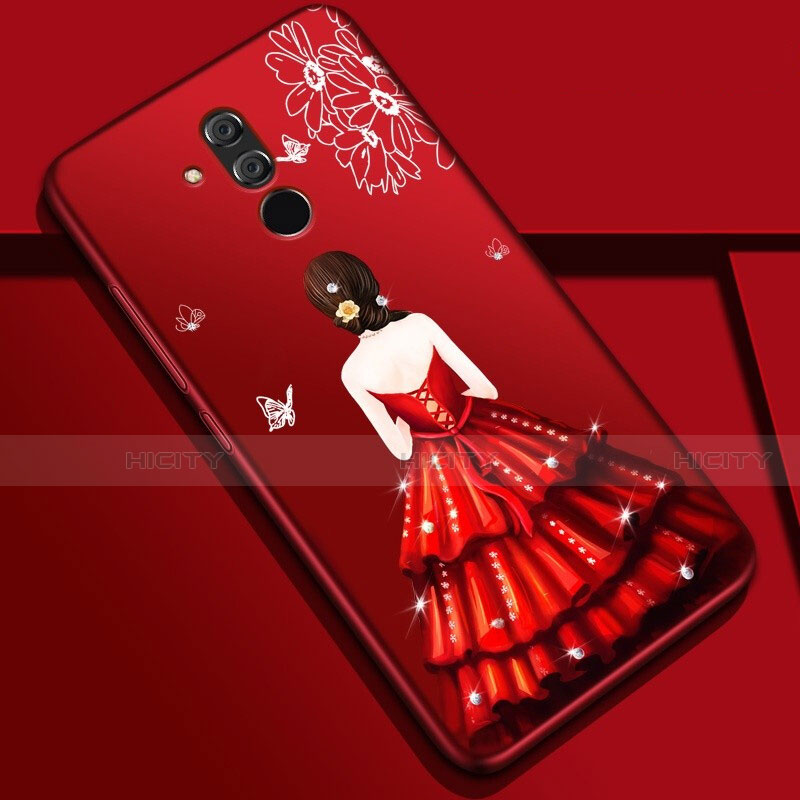 Coque Silicone Dos de Fille Souple Couleur Unie Etui Housse H03 pour Huawei Mate 20 Lite Rouge Plus