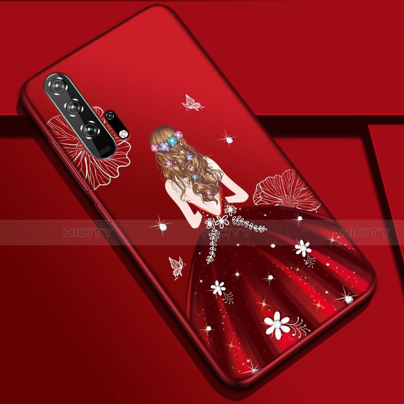 Coque Silicone Dos de Fille Souple Couleur Unie Etui Housse K01 pour Huawei Honor 20 Pro Vin Rouge Plus