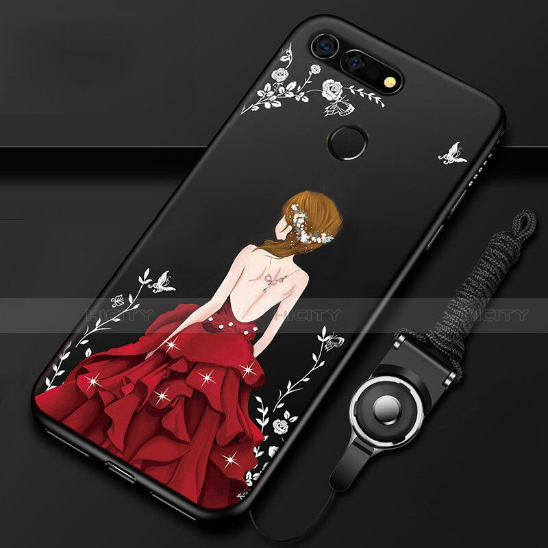 Coque Silicone Dos de Fille Souple Couleur Unie Etui Housse K01 pour Huawei Honor View 20 Rouge et Noir Plus