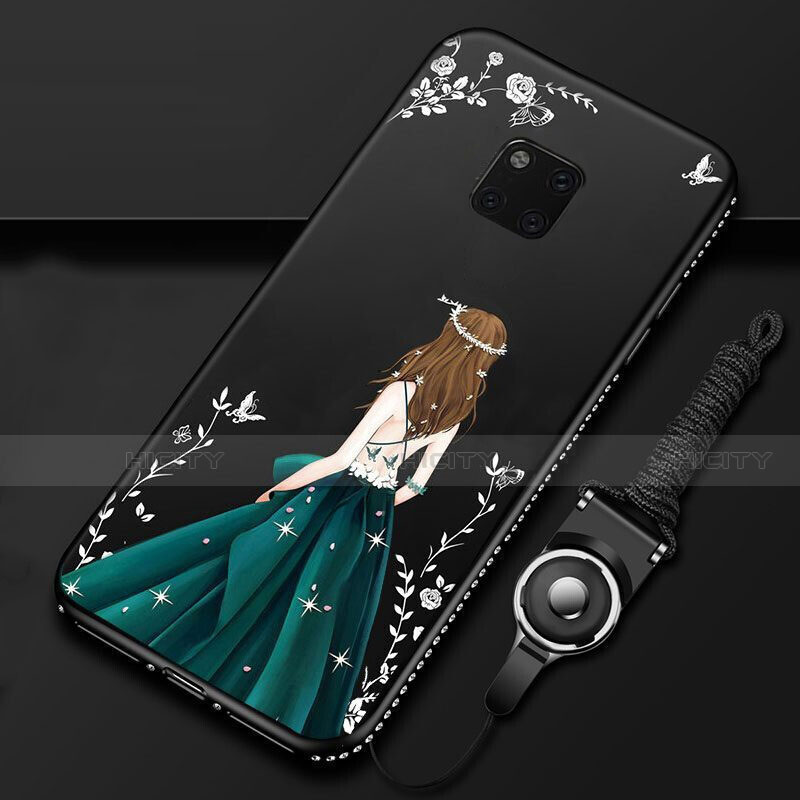 Coque Silicone Dos de Fille Souple Couleur Unie Etui Housse K01 pour Huawei Mate 20 Pro Noir Plus