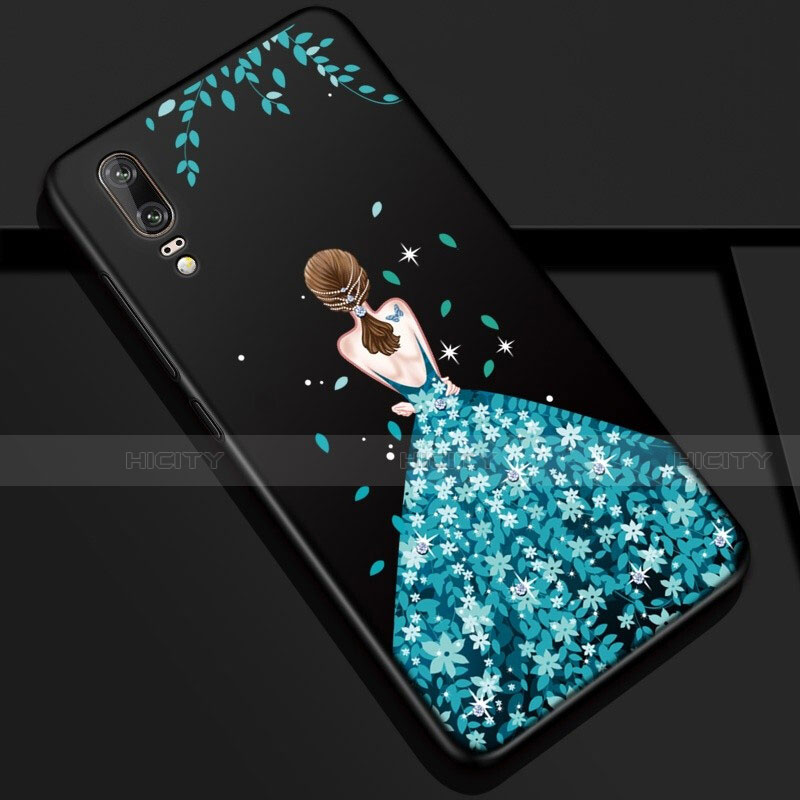 Coque Silicone Dos de Fille Souple Couleur Unie Etui Housse K01 pour Huawei P20 Bleu Plus