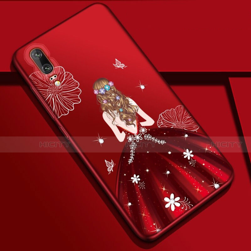 Coque Silicone Dos de Fille Souple Couleur Unie Etui Housse K01 pour Huawei P20 Vin Rouge Plus