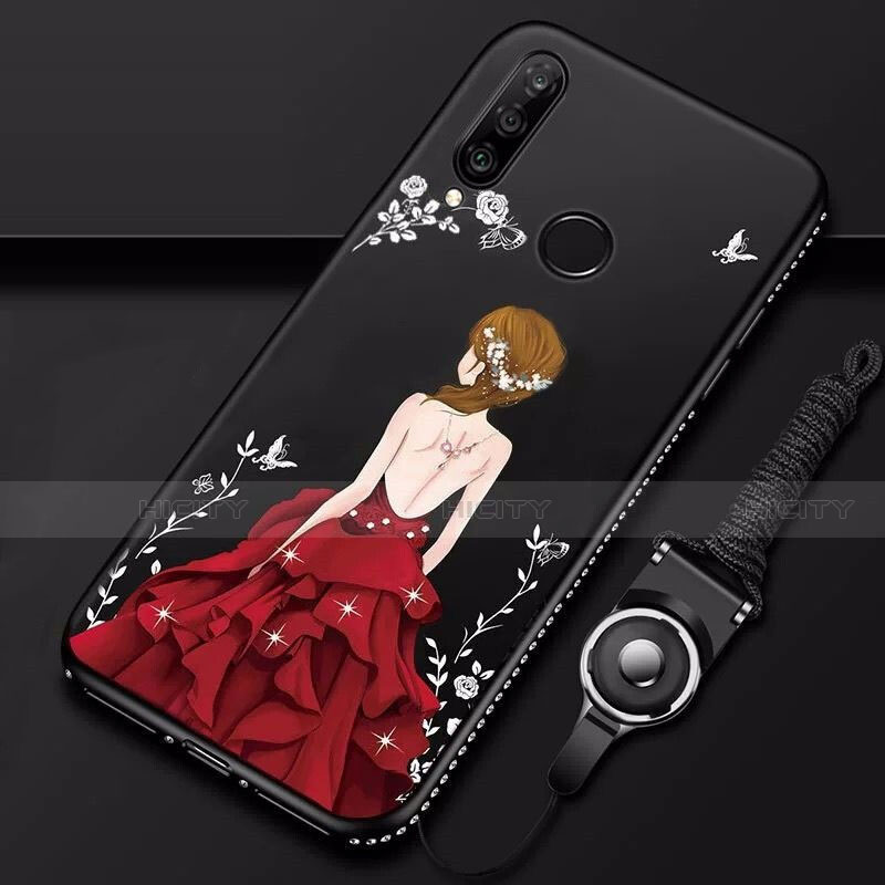 Coque Silicone Dos de Fille Souple Couleur Unie Etui Housse K01 pour Huawei P30 Lite New Edition Rouge et Noir Plus