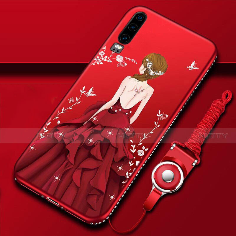 Coque Silicone Dos de Fille Souple Couleur Unie Etui Housse K01 pour Huawei P30 Rouge Plus