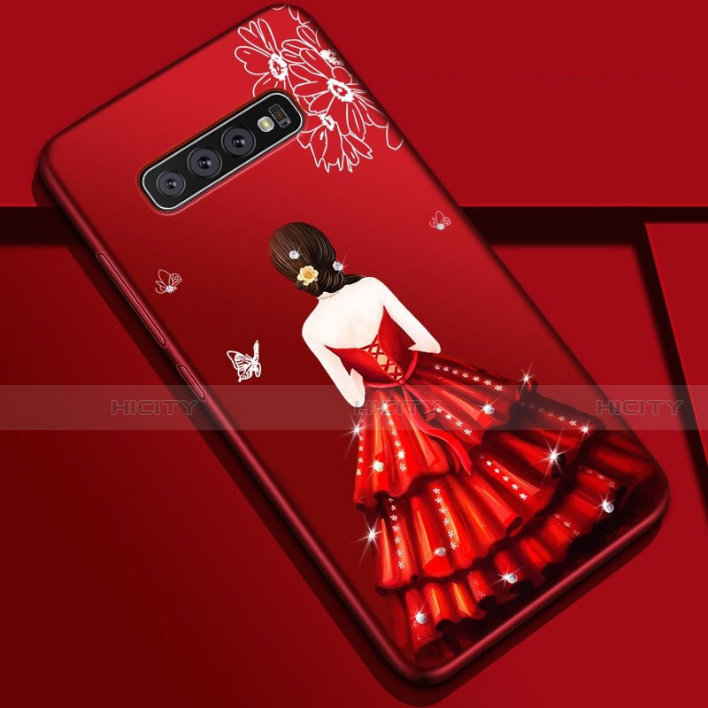 Coque Silicone Dos de Fille Souple Couleur Unie Etui Housse K01 pour Samsung Galaxy S10 5G Rouge Plus