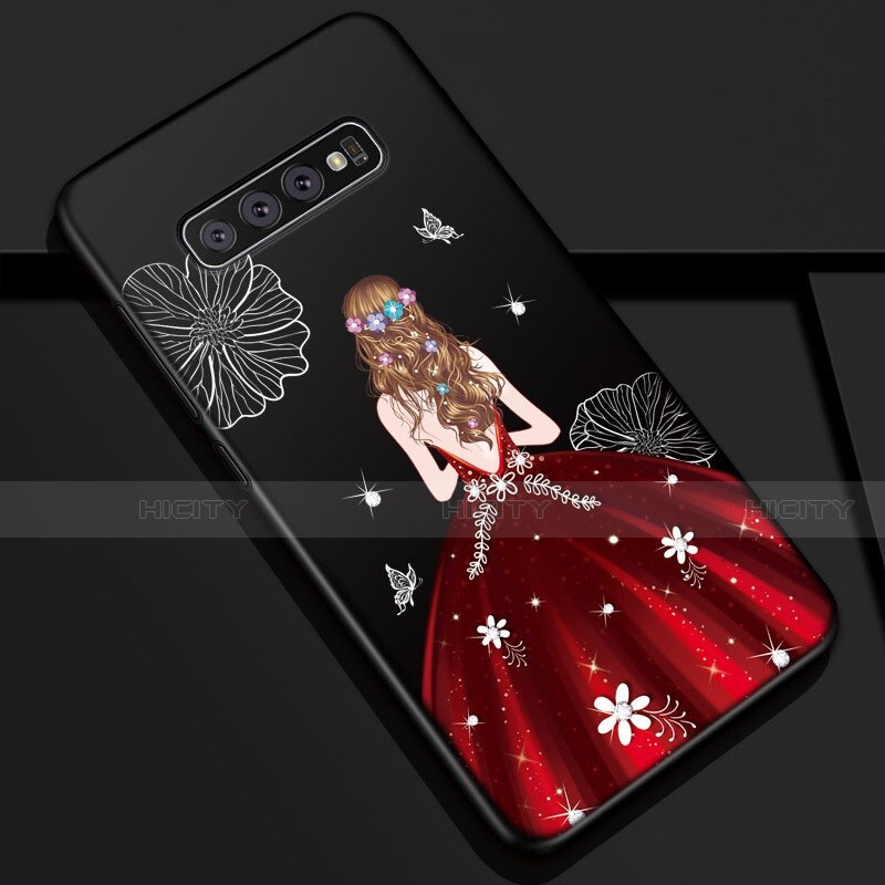 Coque Silicone Dos de Fille Souple Couleur Unie Etui Housse K01 pour Samsung Galaxy S10 5G Rouge et Noir Plus