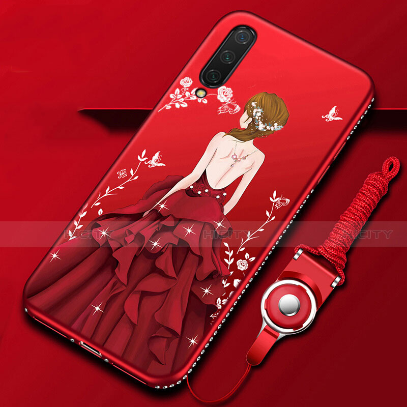 Coque Silicone Dos de Fille Souple Couleur Unie Etui Housse K01 pour Xiaomi Mi A3 Rouge Plus