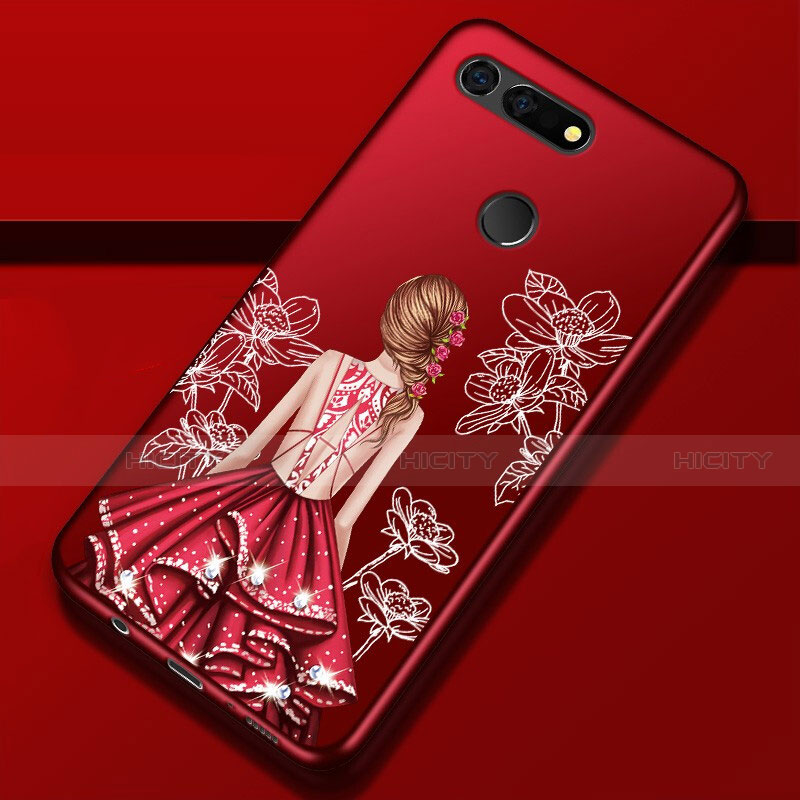 Coque Silicone Dos de Fille Souple Couleur Unie Etui Housse K02 pour Huawei Honor V20 Rouge Plus