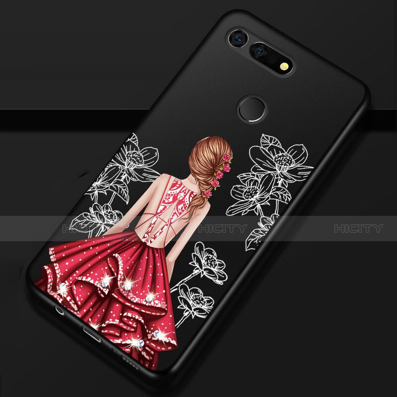 Coque Silicone Dos de Fille Souple Couleur Unie Etui Housse K02 pour Huawei Honor View 20 Rouge et Noir Plus