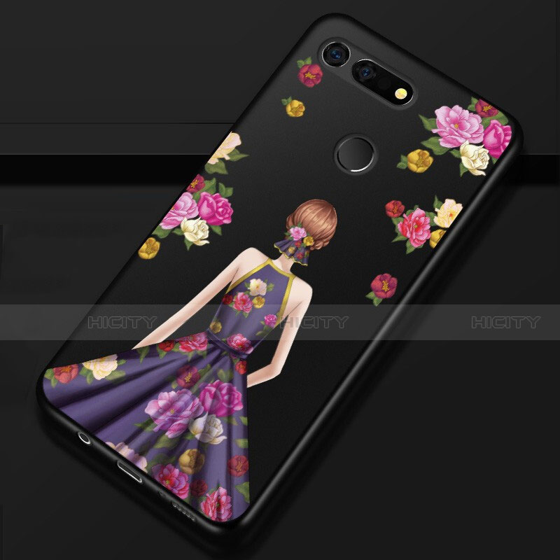 Coque Silicone Dos de Fille Souple Couleur Unie Etui Housse K02 pour Huawei Honor View 20 Violet et Noir Plus