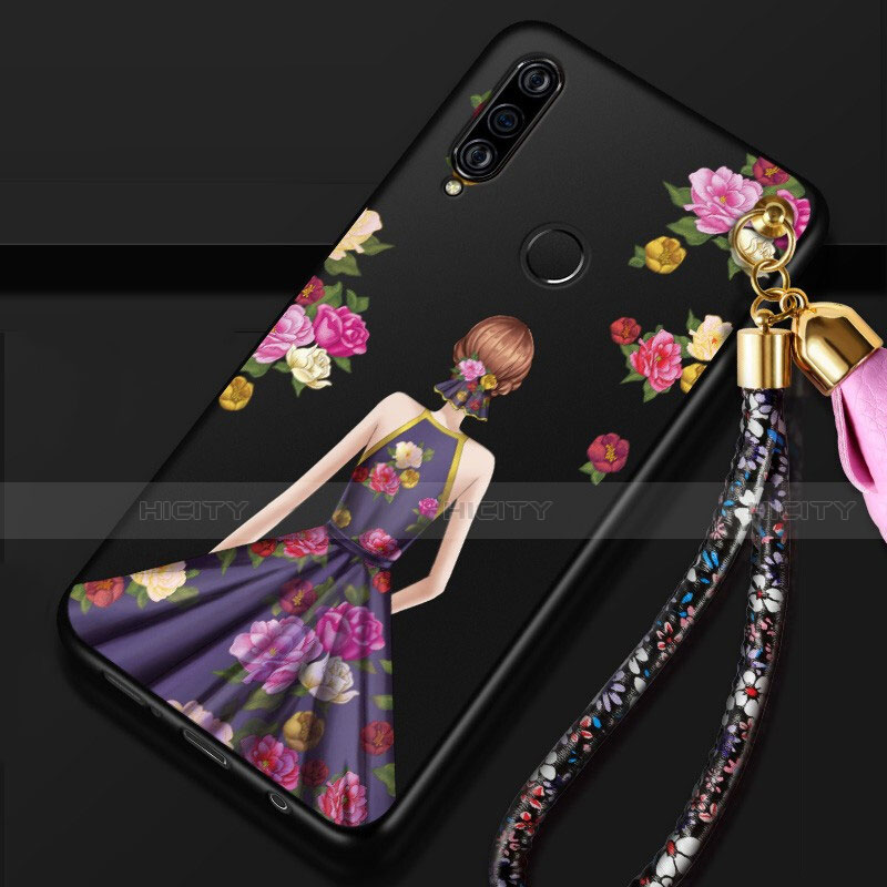 Coque Silicone Dos de Fille Souple Couleur Unie Etui Housse K02 pour Huawei Nova 4e Violet et Noir Plus