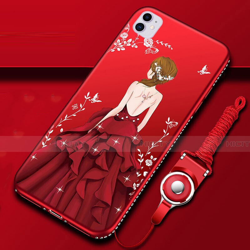 Coque Silicone Dos de Fille Souple Couleur Unie Etui Housse M01 pour Apple iPhone 11 Rouge Plus