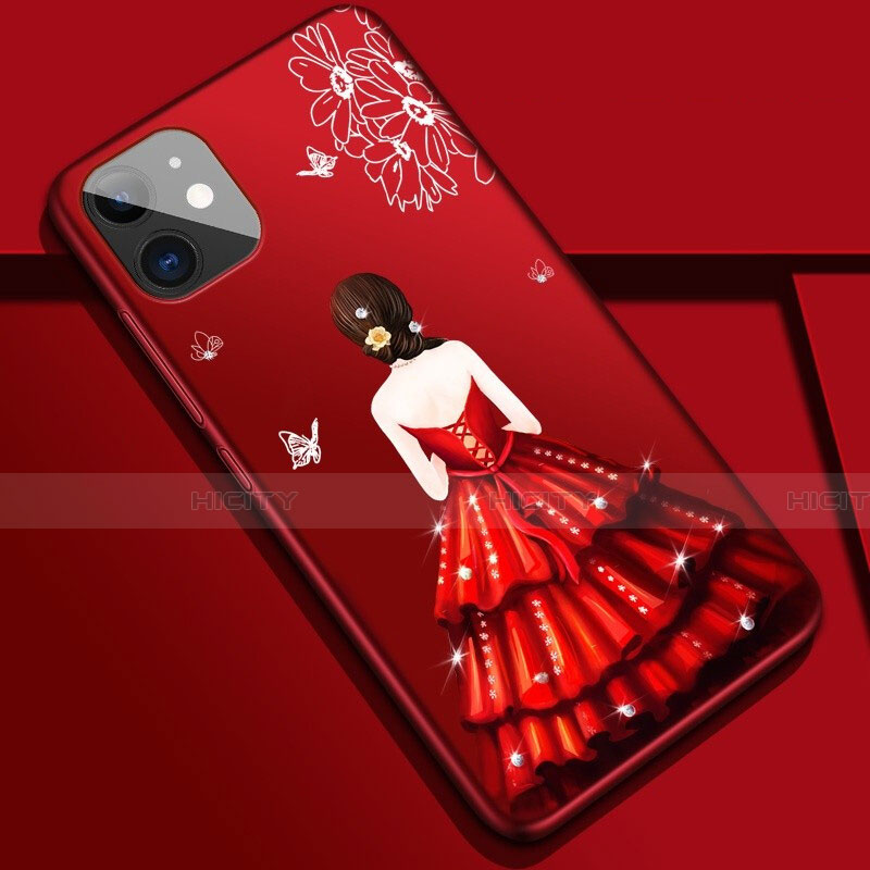 Coque Silicone Dos de Fille Souple Couleur Unie Etui Housse M02 pour Apple iPhone 11 Rouge Plus