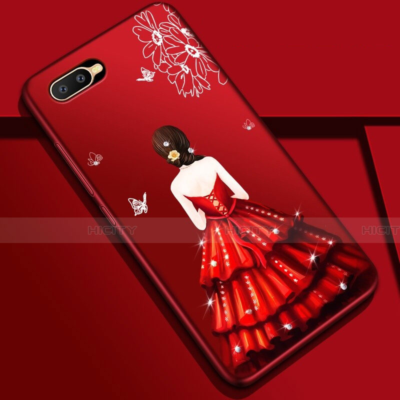 Coque Silicone Dos de Fille Souple Couleur Unie Etui Housse M04 pour Oppo R15X Rouge Plus