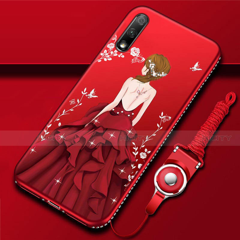 Coque Silicone Dos de Fille Souple Couleur Unie Etui Housse pour Huawei Enjoy 10 Rouge Plus