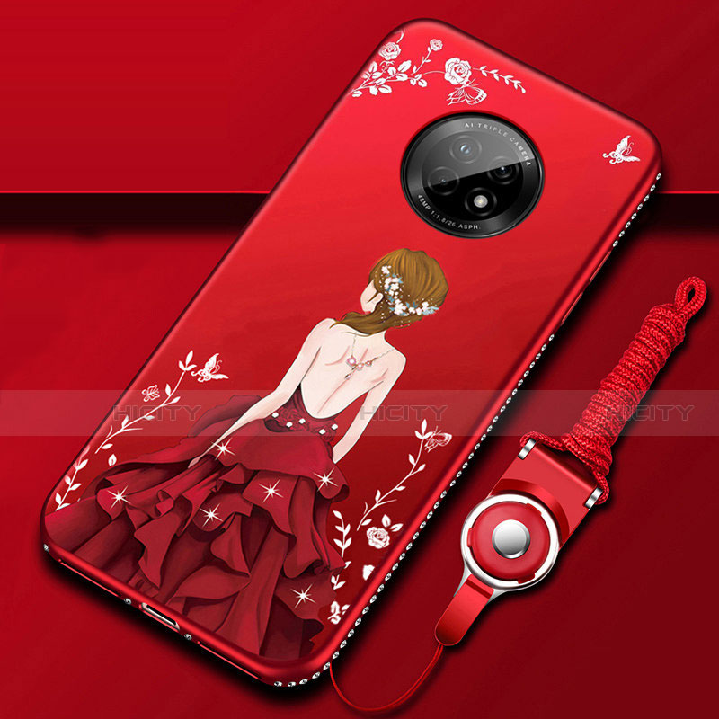 Coque Silicone Dos de Fille Souple Couleur Unie Etui Housse pour Huawei Enjoy 20 Plus 5G Rouge Plus