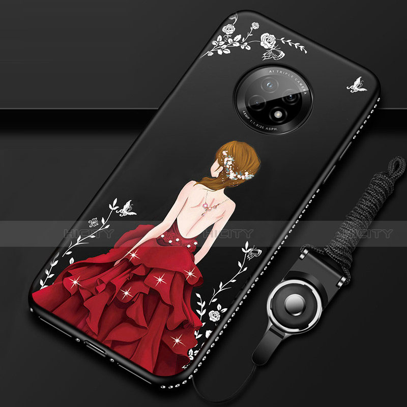 Coque Silicone Dos de Fille Souple Couleur Unie Etui Housse pour Huawei Enjoy 20 Plus 5G Rouge et Noir Plus