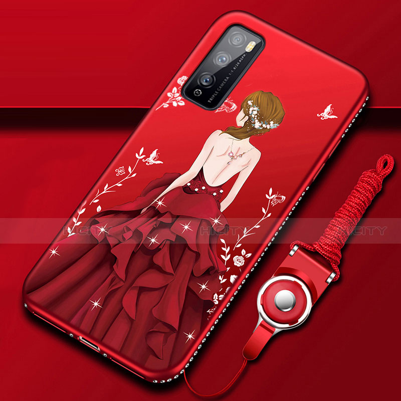 Coque Silicone Dos de Fille Souple Couleur Unie Etui Housse pour Huawei Enjoy 20 Pro 5G Rouge Plus