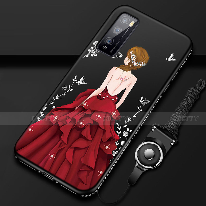 Coque Silicone Dos de Fille Souple Couleur Unie Etui Housse pour Huawei Enjoy Z 5G Rouge et Noir Plus