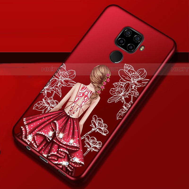 Coque Silicone Dos de Fille Souple Couleur Unie Etui Housse pour Huawei Mate 30 Lite Rouge Plus