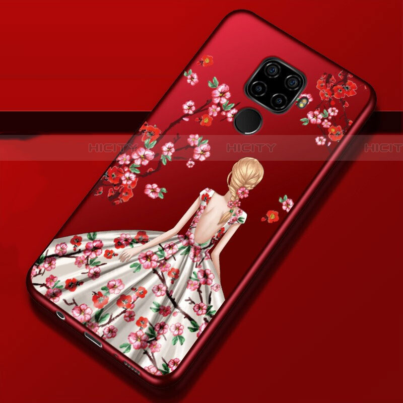 Coque Silicone Dos de Fille Souple Couleur Unie Etui Housse pour Huawei Mate 30 Lite Vin Rouge Plus