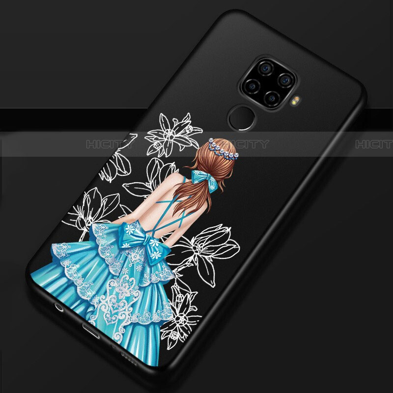 Coque Silicone Dos de Fille Souple Couleur Unie Etui Housse pour Huawei Nova 5i Pro Bleu et Noir Plus