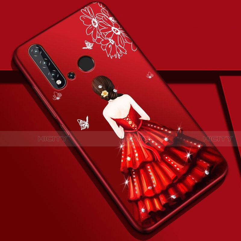 Coque Silicone Dos de Fille Souple Couleur Unie Etui Housse pour Huawei Nova 5i Rouge Plus