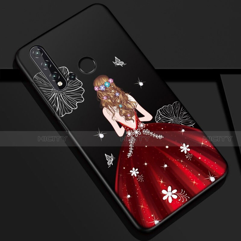 Coque Silicone Dos de Fille Souple Couleur Unie Etui Housse pour Huawei Nova 5i Rouge et Noir Plus