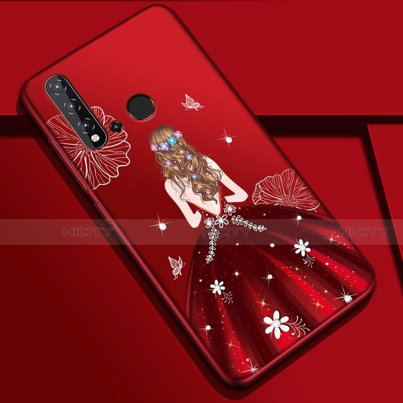 Coque Silicone Dos de Fille Souple Couleur Unie Etui Housse pour Huawei Nova 5i Vin Rouge Plus