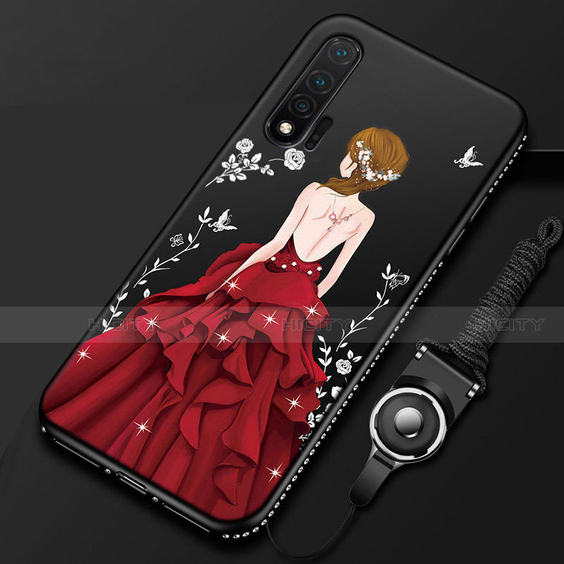 Coque Silicone Dos de Fille Souple Couleur Unie Etui Housse pour Huawei Nova 6 5G Rouge et Noir Plus