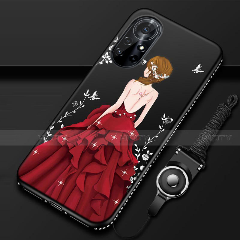 Coque Silicone Dos de Fille Souple Couleur Unie Etui Housse pour Huawei Nova 8 Pro 5G Rouge et Noir Plus