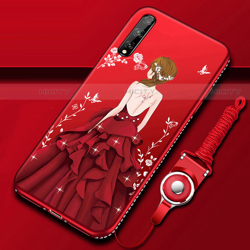 Coque Silicone Dos de Fille Souple Couleur Unie Etui Housse pour Huawei P smart S Rouge Plus