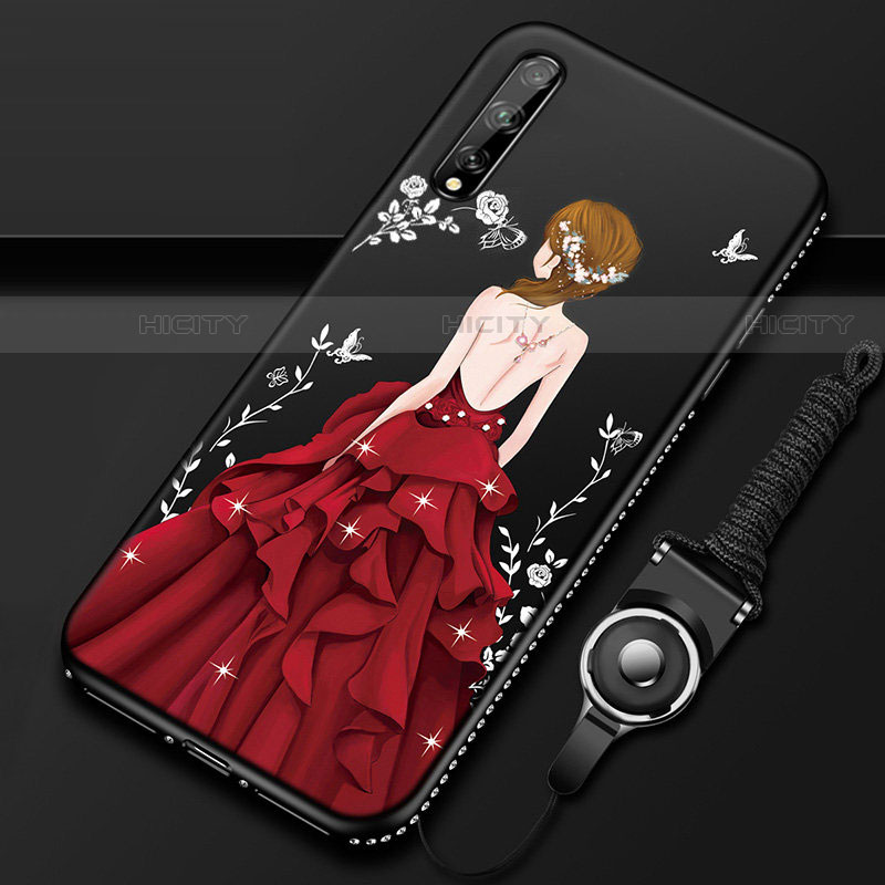 Coque Silicone Dos de Fille Souple Couleur Unie Etui Housse pour Huawei P smart S Rouge et Noir Plus