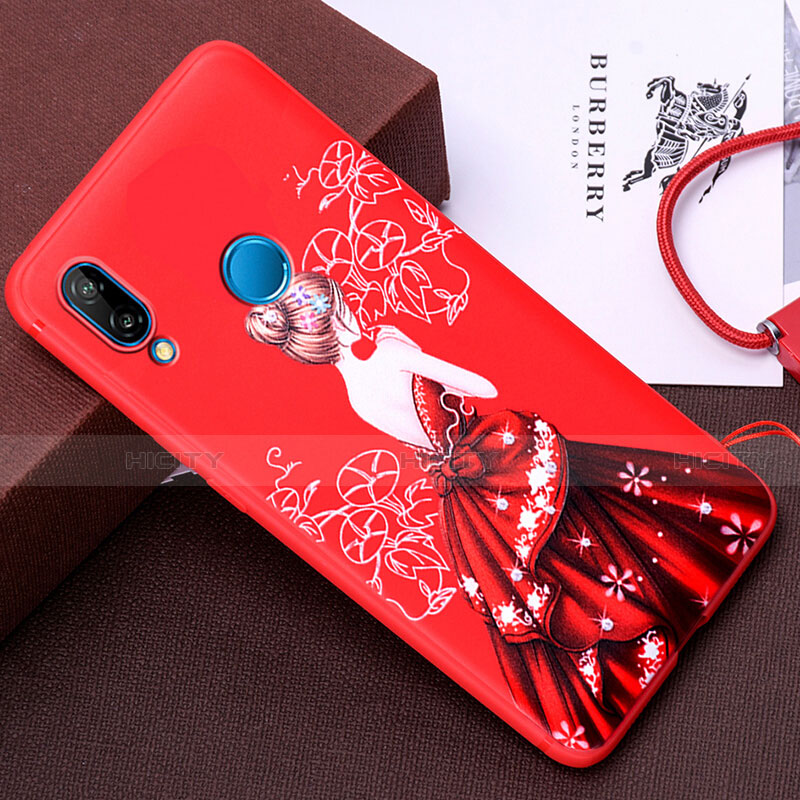 Coque Silicone Dos de Fille Souple Couleur Unie Etui Housse pour Huawei P20 Lite Rouge Plus