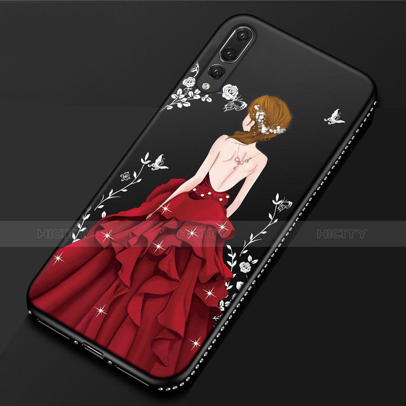 Coque Silicone Dos de Fille Souple Couleur Unie Etui Housse pour Huawei P20 Pro Rouge et Noir Plus