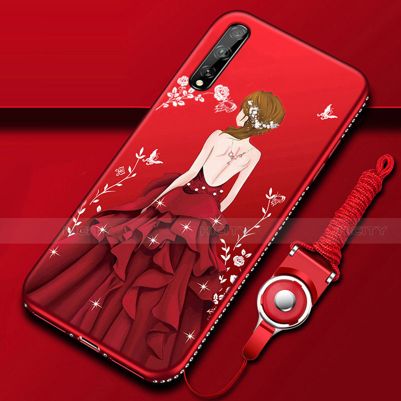 Coque Silicone Dos de Fille Souple Couleur Unie Etui Housse pour Huawei Y8p Rouge Plus