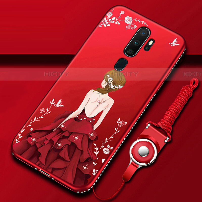 Coque Silicone Dos de Fille Souple Couleur Unie Etui Housse pour Oppo A11 Rouge Plus