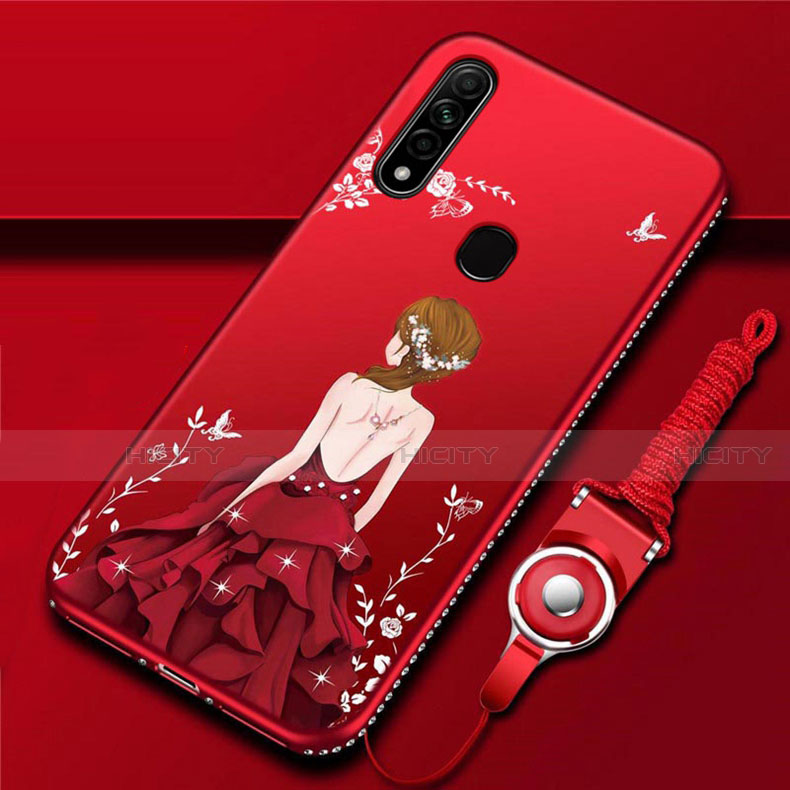 Coque Silicone Dos de Fille Souple Couleur Unie Etui Housse pour Oppo A31 Rouge Plus