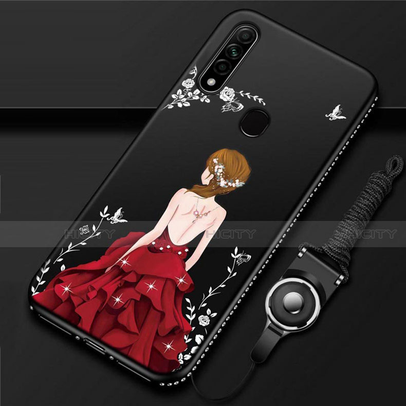 Coque Silicone Dos de Fille Souple Couleur Unie Etui Housse pour Oppo A31 Rouge et Noir Plus