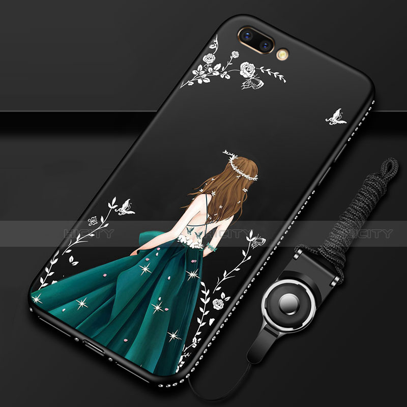 Coque Silicone Dos de Fille Souple Couleur Unie Etui Housse pour Oppo A5 Noir Plus