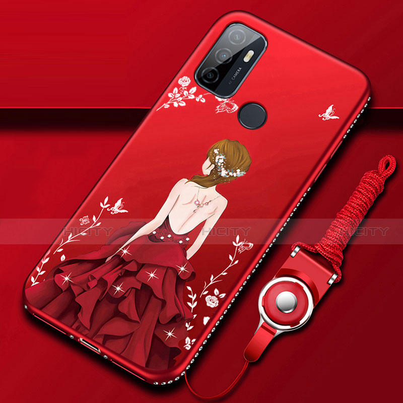 Coque Silicone Dos de Fille Souple Couleur Unie Etui Housse pour Oppo A53 Rouge Plus