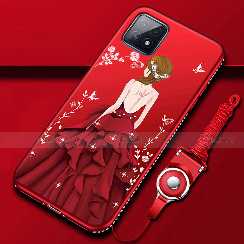 Coque Silicone Dos de Fille Souple Couleur Unie Etui Housse pour Oppo A72 5G Rouge Plus