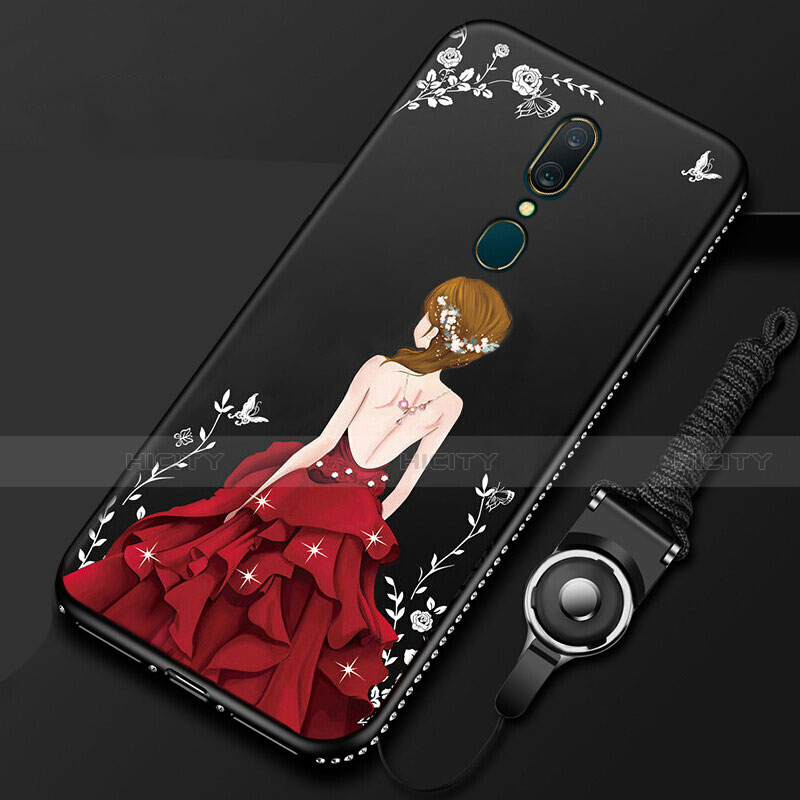 Coque Silicone Dos de Fille Souple Couleur Unie Etui Housse pour Oppo A9X Rouge et Noir Plus