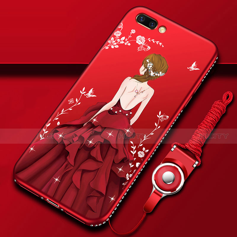 Coque Silicone Dos de Fille Souple Couleur Unie Etui Housse pour Oppo AX5 Rouge Plus