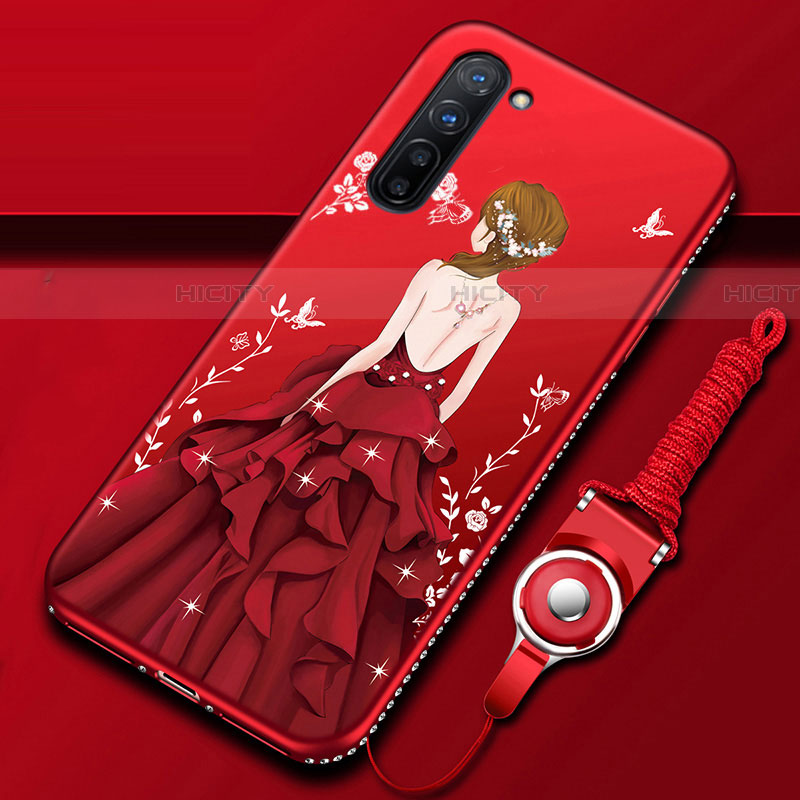 Coque Silicone Dos de Fille Souple Couleur Unie Etui Housse pour Oppo Find X2 Lite Rouge Plus