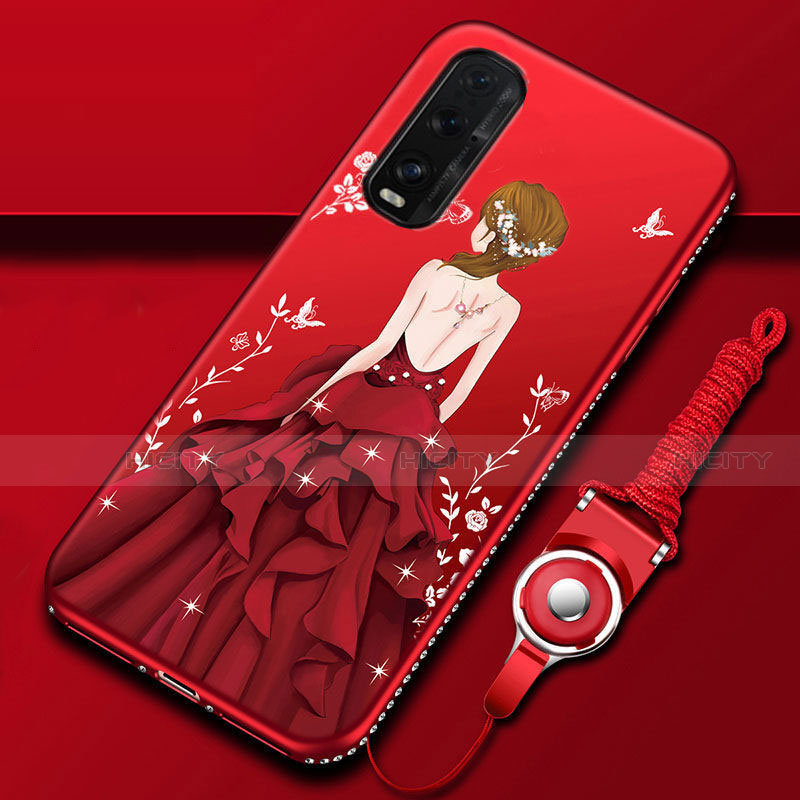 Coque Silicone Dos de Fille Souple Couleur Unie Etui Housse pour Oppo Find X2 Rouge Plus