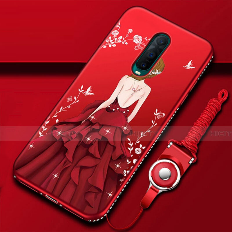 Coque Silicone Dos de Fille Souple Couleur Unie Etui Housse pour Oppo R17 Pro Rouge Plus