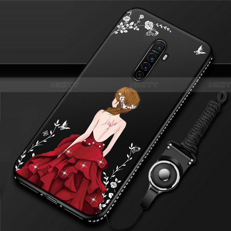 Coque Silicone Dos de Fille Souple Couleur Unie Etui Housse pour Oppo Reno Ace Rouge et Noir Plus