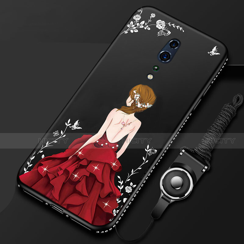 Coque Silicone Dos de Fille Souple Couleur Unie Etui Housse pour Oppo Reno Z Rouge et Noir Plus